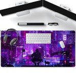 Anime Neon Mouse Pad Purple City Gaming Desk Big Cute Kawaii Pink Extended Mouse Pad Gaming,Office Keyboard Pc Laptop Mousepad Large 31.5x15.7 in-with Stitched Eges Non-Slip Base Mouse Pads Mat
