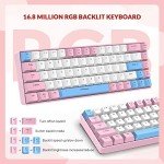 ZIYOU LANG RK-T8 Wired 65% Mechanical Gaming Keyboard with RGB LED Backlit Anti-ghosting TKL Mini 68 Key Custom Coiled C to A Cable Tactile Blue Switch for PS4 PS5 Xbox PC Mac Gamer(Pink/White/Blue)