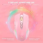 SIMGAL RGB Wireless Gaming Mouse, Pink, Rechargeable, Ergonomic Design, Adjustable DPI, Compatible with Windows, Mac