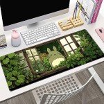 ProbTis Japanese Kawaii Mouse Pad for Desk, Green Mouse Pad, XL Anime Gaming Aesthetic Mousepad, Non-Slip Rubber Base, Cute Extended Desk Accessories for Home Office, 31.5”x11.8” (Plant)