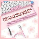 ZIYOU LANG RK-T8 Wired 65% Mechanical Gaming Keyboard with RGB LED Backlit Anti-ghosting TKL Mini 68 Key Custom Coiled C to A Cable Tactile Blue Switch for PS4 PS5 Xbox PC Mac Gamer(Pink/White/Blue)