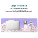Pink Purple Japanese Anime Gaming Mouse Pad XL Cute Kawaii Aesthetic Sea Wave Extended Large Desk Mat Non-Slip Rubber Base Stitched Edge Long Keyboard Mousepad for PC Computer Laptop,31.5×11.8 in