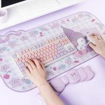 Kuitmor Kawaii Anime Mouse Pad Wrist Rest Support Set - Non-Slip Desk Mat and Memory Foam Bowknot Wrist Rest for Keyboard and Mouse,Perfect for Gaming or Home Office Work - KLM Flower Dream