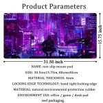 Anime Neon Mouse Pad Purple City Gaming Desk Big Cute Kawaii Pink Extended Mouse Pad Gaming,Office Keyboard Pc Laptop Mousepad Large 31.5x15.7 in-with Stitched Eges Non-Slip Base Mouse Pads Mat