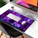 Anime Neon Mouse Pad Purple City Gaming Desk Big Cute Kawaii Pink Extended Mouse Pad Gaming,Office Keyboard Pc Laptop Mousepad Large 31.5x15.7 in-with Stitched Eges Non-Slip Base Mouse Pads Mat