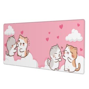 Pink Cute Mouse Pad, Extended XL Kawaii Cat Mousepad, Large Office Desk Mat, Non-Slip Stitched Edge