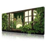ProbTis Japanese Kawaii Mouse Pad for Desk, Green Mouse Pad, XL Anime Gaming Aesthetic Mousepad, Non-Slip Rubber Base, Cute Extended Desk Accessories for Home Office, 31.5”x11.8” (Plant)