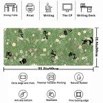 Cute Green Leaves Pink Flowers Mouse Pad Desk Pad Kawaii Anime Cat Desktop Protector Decor Desk Mat, XL Large Gaming Mousepad for Girl Women Laptop Computer Keyboard and Mouse Mat 31.5x11.8 in