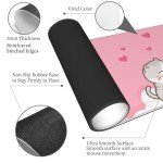 Pink Cute Mouse Pad, Extended XL Kawaii Cat Mousepad, Large Office Desk Mat, Non-Slip Stitched Edge