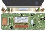 Cute Green Leaves Pink Flowers Mouse Pad Desk Pad Kawaii Anime Cat Desktop Protector Decor Desk Mat, XL Large Gaming Mousepad for Girl Women Laptop Computer Keyboard and Mouse Mat 31.5x11.8 in