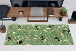 Cute Green Leaves Pink Flowers Mouse Pad Desk Pad Kawaii Anime Cat Desktop Protector Decor Desk Mat, XL Large Gaming Mousepad for Girl Women Laptop Computer Keyboard and Mouse Mat 31.5x11.8 in