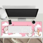 Pink Cute Mouse Pad, Extended XL Kawaii Cat Mousepad, Large Office Desk Mat, Non-Slip Stitched Edge