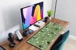 Cute Green Leaves Pink Flowers Mouse Pad Desk Pad Kawaii Anime Cat Desktop Protector Decor Desk Mat, XL Large Gaming Mousepad for Girl Women Laptop Computer Keyboard and Mouse Mat 31.5x11.8 in