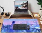 Purple Anime Kawaii Desk Mat Mousepad Cute Cat XXL Large Gaming Japanese Girly Aesthetic Mouse Pad Tokyo Street Desk Mat 31.5x15.75 in, Girl Gamer Desktop Mat Computer Laptop Keyboard Mouse Mat