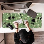 Cute Green Leaves Pink Flowers Mouse Pad Desk Pad Kawaii Anime Cat Desktop Protector Decor Desk Mat, XL Large Gaming Mousepad for Girl Women Laptop Computer Keyboard and Mouse Mat 31.5x11.8 in