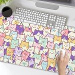 Kawaii Cats Gaming Mouse Pad XL Cute Anime Kittens Japanese Extended Large Desk Mat 31.5”x11.8” Cats Desk Pad for Gamer Non-Slip Rubber Base Stitched Edge Long Keyboard Mousepad for PC Computer Laptop