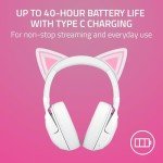 Razer Kraken Kitty V2 BT Wireless RGB Headset: Chroma RGB Kitty Ears & Earcups - Bluetooth 5.2-40 mm Drivers - Noise-Cancelling Mics - Lightweight - 40 Hr Battery w/Type C Charging - White