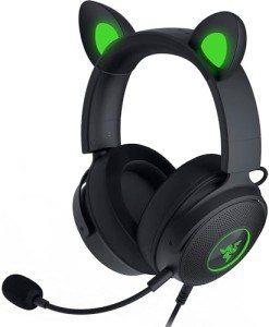 Razer Kraken Kitty Edition V2 Pro - Wired RGB Gaming Headset with Interchangeable Ears (Interchangeable Ears, Streaming Responsive Lighting, 50 mm Titanium Speakers) Black