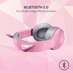 Razer Kraken BT Kitty Edition: Bluetooth 5.0-40ms Low Latency Connection - Custom 60mm Drivers - Beamforming Microphone - Powered by Razer Chroma - Rose Quartz (Renewed)