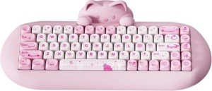 YUNZII C68 Wireless Mechanical Keyboard,65% Layout,Hot Swap,Triple Mode BT5.0/2.4G/Wired, RGB Backlit NKRO,Cute Cat Silicone Ergonomic Design for Win/Mac (Pink, Milk Switch)