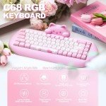 YUNZII C68 Wireless Mechanical Keyboard,65% Layout,Hot Swap,Triple Mode BT5.0/2.4G/Wired, RGB Backlit NKRO,Cute Cat Silicone Ergonomic Design for Win/Mac (Pink, Milk Switch)