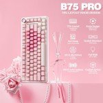 YUNZII B75 PRO Wireless Mechanical Keyboard,75% Layout with Knob,Hot Swap Gasket Custom Structure,Creamy Pre-lubed Switches,RGB Backlit,Bluetooth/Type-C/2.4G for Win/Mac(Cocoa Cream V2 Switch,Pink)