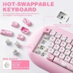 YUNZII C68 Wireless Mechanical Keyboard,65% Layout,Hot Swap,Triple Mode BT5.0/2.4G/Wired, RGB Backlit NKRO,Cute Cat Silicone Ergonomic Design for Win/Mac (Pink, Milk Switch)