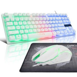 Gaming Keyboard 87 Key TKL Wired Keyboard,CHONCHOW Rainbow Led Backlight White Keyboard Mouse 3200DPI Cute Keyboard Combo Compatible with PC Laptop Ps4 Ps5 Xbox Gamer