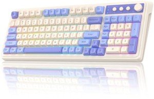 AULA 99 Key Keyboard, Tri-Mode Bluetooth/2.4GHz/USB-C Cute Creamy Gaming Keyboard with Number Pad RGB Backlit, Media Knob Custom Mechanical Feel Computer Keyboards for MAC Xbox PC Gamer - Purple