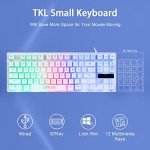 Gaming Keyboard 87 Key TKL Wired Keyboard,CHONCHOW Rainbow Led Backlight White Keyboard Mouse 3200DPI Cute Keyboard Combo Compatible with PC Laptop Ps4 Ps5 Xbox Gamer