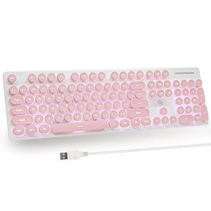 iTastatur Typewriter Keyboard 104-key Punk Gaming Retro Keyboard LED White Backlit Cute Keyboard with Wired USB Suitable for PC/Win/Mac/Laptop Computer Keyboard（Pink）