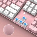 Merdia Mechanical Keyboard Gaming Keyboard | Blue Switch, Pink & White Color, White Backlit Keyboard | 104 Keys US Layout | Wired Gaming Keyboard | Hot Swappable Mechanical Keyboard | PC Keyboard
