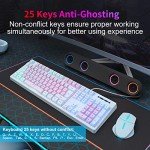 HUO JI Gaming Keyboard USB Wired with Rainbow LED Backlit, Floating Keys, Mechanical Feeling, Spill Resistant, Ergonomic for Xbox, PS Series, Desktop, Computer, PC, Purple Blue