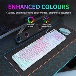 HUO JI Gaming Keyboard USB Wired with Rainbow LED Backlit, Floating Keys, Mechanical Feeling, Spill Resistant, Ergonomic for Xbox, PS Series, Desktop, Computer, PC, Purple Blue