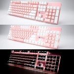 Merdia Mechanical Keyboard Gaming Keyboard | Blue Switch, Pink & White Color, White Backlit Keyboard | 104 Keys US Layout | Wired Gaming Keyboard | Hot Swappable Mechanical Keyboard | PC Keyboard