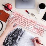 Merdia Mechanical Keyboard Gaming Keyboard | Blue Switch, Pink & White Color, White Backlit Keyboard | 104 Keys US Layout | Wired Gaming Keyboard | Hot Swappable Mechanical Keyboard | PC Keyboard