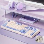 AULA 99 Key Keyboard, Tri-Mode Bluetooth/2.4GHz/USB-C Cute Creamy Gaming Keyboard with Number Pad RGB Backlit, Media Knob Custom Mechanical Feel Computer Keyboards for MAC Xbox PC Gamer - Purple