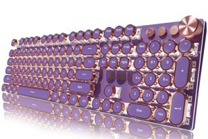 SEUNKWANG EWEADN Typewriter Style Mechanical Gaming Keyboard,104 Keys Backlit LED Keyboard, Media Control Knob, Wired Computer Keyboard Pink Switch for Windows/Mac/PC-Purple