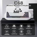 YUNZII C68 Panda Wireless Mechanical Gaming Keyboard, 68 Keys Cute Layout with PBT Keycaps,RGB Backlit, Hot Swappable,Creamy Switches,BT5.0/2.4G/Wired for Win/Mac(Panda Switch,White)