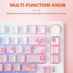 DAREU EK75PRO Sakura Pink Wireless Gaming Keyboard,75% RGB Hot-Swappable Mechanical Keyboard with Knob,2.4Ghz/BT5.1/USB-C Connectivity, Gasket Mount, PBT Keycaps, Linear Dream Switch for Win/MAC