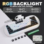 YUNZII C68 Panda Wireless Mechanical Gaming Keyboard, 68 Keys Cute Layout with PBT Keycaps,RGB Backlit, Hot Swappable,Creamy Switches,BT5.0/2.4G/Wired for Win/Mac(Panda Switch,White)