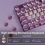 SEUNKWANG EWEADN Typewriter Style Mechanical Gaming Keyboard,104 Keys Backlit LED Keyboard, Media Control Knob, Wired Computer Keyboard Pink Switch for Windows/Mac/PC-Purple
