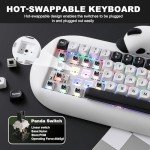 YUNZII C68 Panda Wireless Mechanical Gaming Keyboard, 68 Keys Cute Layout with PBT Keycaps,RGB Backlit, Hot Swappable,Creamy Switches,BT5.0/2.4G/Wired for Win/Mac(Panda Switch,White)
