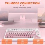 DAREU EK75PRO Sakura Pink Wireless Gaming Keyboard,75% RGB Hot-Swappable Mechanical Keyboard with Knob,2.4Ghz/BT5.1/USB-C Connectivity, Gasket Mount, PBT Keycaps, Linear Dream Switch for Win/MAC