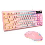 RGB Pink Gaming Keyboard and Mouse Combo,87 Keys Wired Backlit Mechanical Feeling with 7200 DPI Set for PC MAC PS4 Xbox Laptop