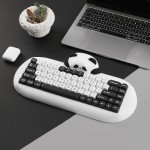 YUNZII C68 Panda Wireless Mechanical Gaming Keyboard, 68 Keys Cute Layout with PBT Keycaps,RGB Backlit, Hot Swappable,Creamy Switches,BT5.0/2.4G/Wired for Win/Mac(Panda Switch,White)