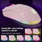 RGB Pink Gaming Keyboard and Mouse Combo,87 Keys Wired Backlit Mechanical Feeling with 7200 DPI Set for PC MAC PS4 Xbox Laptop