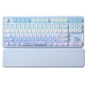 YUNZII B87 Wireless Mechanical Keyboard,QMK/VIA Programmable,TKL Layout 87 Keys,BT/2.4G/USB-C,Hot Swap Gasket Mount RGB Backlit Gaming with Wrist Rest for Win/Mac(Blue, Cocoa Cream V2)
