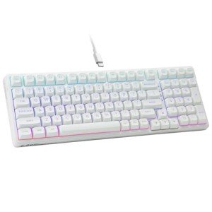 HUO JI E-Yooso Creamy Mechanical Keyboard Wired, Hot Swappable, Pre-lubed Linear Switches, Gasket Structure with Sound Dampening Foam, RGB Backlit, 99 Keys Custom Gaming Keyboard for PC/Mac,White