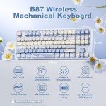 YUNZII B87 Wireless Mechanical Keyboard,QMK/VIA Programmable,TKL Layout 87 Keys,BT/2.4G/USB-C,Hot Swap Gasket Mount RGB Backlit Gaming with Wrist Rest for Win/Mac(Blue, Cocoa Cream V2)